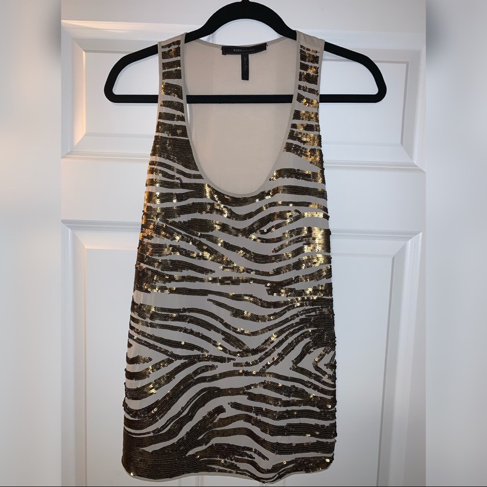 BCBG sequined zebra stripped tank